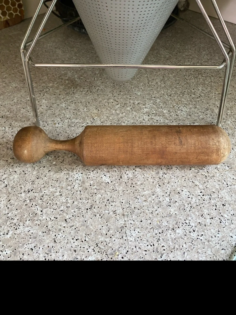 Vintage Cone Sieve, Wooden Pestle & Aluminum Stand